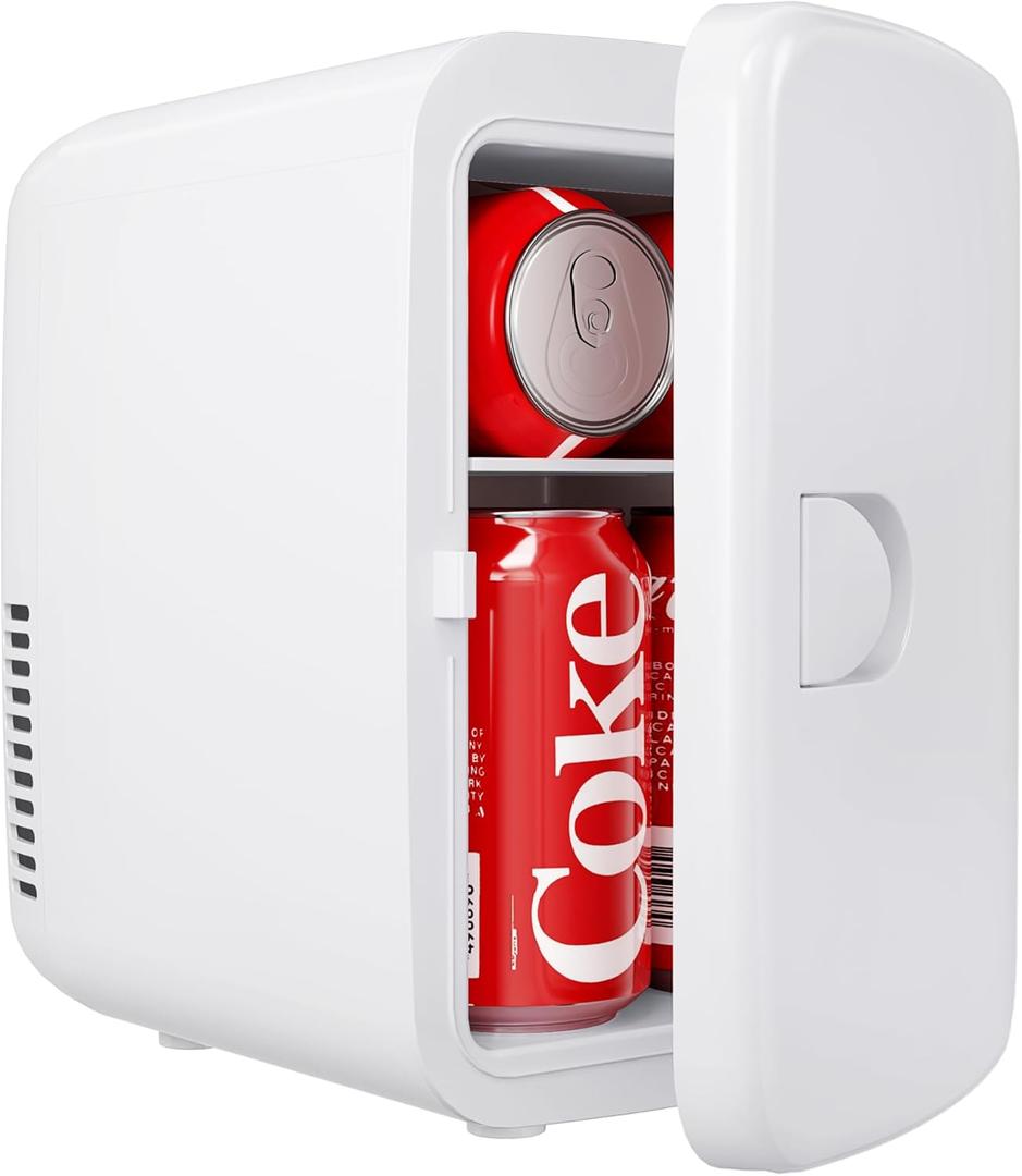 EUHOMY Mini Fridge, 4 Liter/6 Can Compact Refrigerator, AC/DC Portable Cooler & Warmer for SkinCare, Food and Drinks, Mini Fridge for Bedroom, Office, Car & Dorm, White