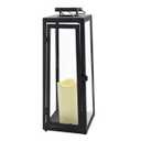 Lights4fun Set of 1 Black Metal Lantern with LED Candle Flame Effect Timer Battery Operated Outdoor Decoration for Garden, Balcony, Patio, Spring Summer 29.5 cm + 39 cm Height [Energy Class A]