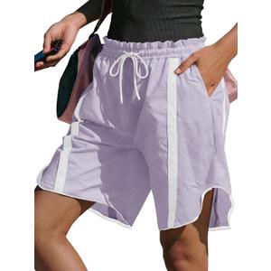 Fisoew Womens Baggy Cargo Shorts Casual Wide Leg Knee Length Drawstring Elastic Waist Workout Running Athletic Yoga Shorts (Small, Violet)
