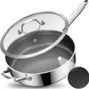 LOLYKITCH 5 QT Hybrid Ceramic Coating Non Stick Tri-Ply Stainless Steel Saut Pan with Lid, 12 Inch Deep Frying Pan PFOA & PFOS Free,Induction Cooking Pan, Dishwasher and Oven Safe