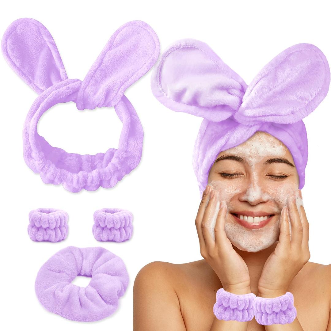 my novel things Face Wash Headband and Wristband Fashion Spa Headband, Coral Velvet Face Wash Set, Adjustable Makeup Headbands Hair Band for Washing Face, Facial Skincare Gift for Girls Women