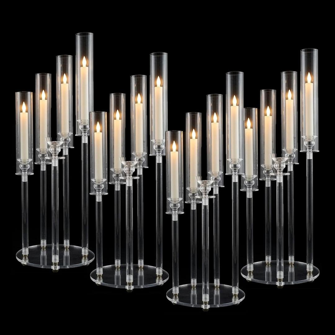 4pcs 5 Arm Acrylic Candelabra,Clear Candle Holder for Wedding,45.7inch Tall Floor Candle Holders for Ceremony Birthday Party Home Decoration Fit 0.8 LED Candles (4)