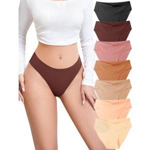 Seamless Briefs Underwear for Women Hipster No Show Panties Soft Stretch Bikini Invisible Breathable Sewn Crotch (Beige, M)