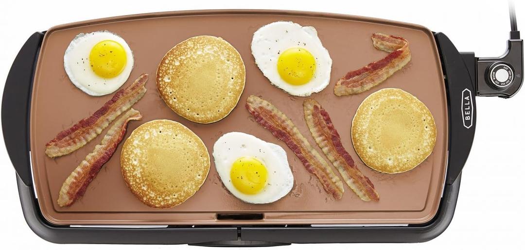 BELLA Electric Ceramic Titanium Griddle, Make 10 Eggs At Once, Healthy-Eco Non-stick Coating, Hassle-Free Clean Up, Large Submersible Cooking Surface, 10.5" x 20", Copper/Black