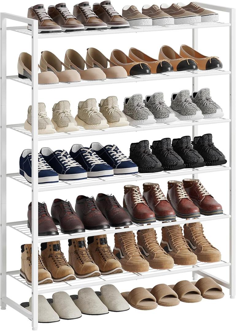 Shoe Rack, Metal Shoe Organizer, 6 Tier Garage Shoe Rack Max Holds 30 Pairs, Shoe Storage Shelf for Closet, Entryway, White