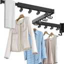 Kelisiting Wall Mount Clothes Drying Rack, Wall Mounted Drying Rack, Upgraded 3-Fold & Sturdy Laundry Drying Rack with 12 Dual-Side Hooks Space Saver for Laundry Room, Apartment, Dorms - Black