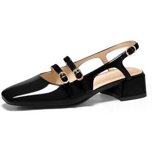 Coutgo Womens Mary Jane Chunky Low Heels Slingback Pumps Closed Square Toe Wedding Dress Shoes , size 91/2