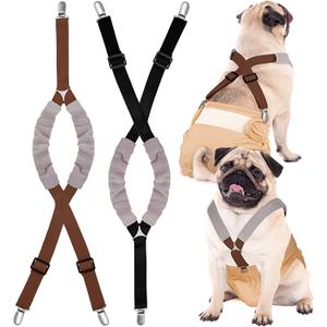Saintrygo 2 Pcs Dog Suspenders for Diapers Female Male Belly Bands Canine Harness Keep Diaper on Your Pet for Small Medium and Large Dogs(Black, Brown,Medium)