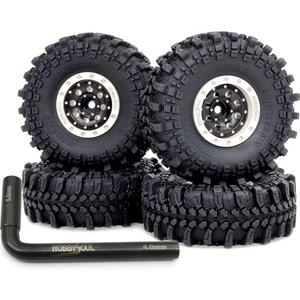 HOBBYSOUL 61 * 22.4mm Soft Sticky 1.0 Mud Terrain Tires Tyre & Brass 1'' beadlock Wheels Rims for RC Crawler 1/18 TRX4M 1/24 SCX24 Upgrades, HS701457