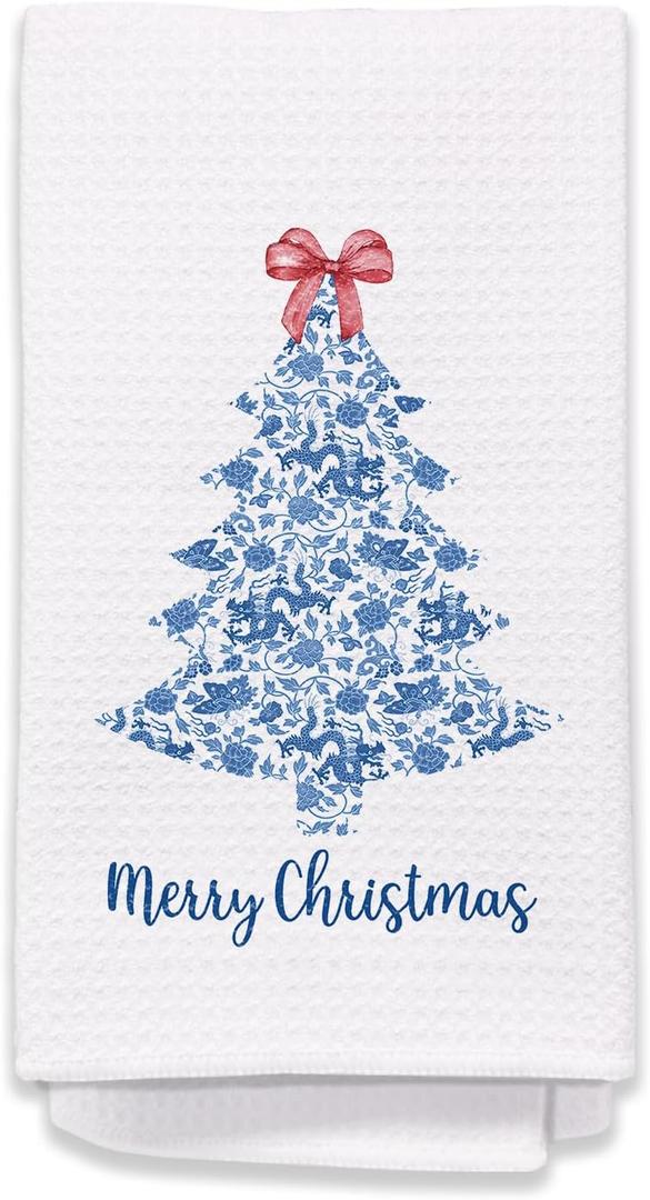 chinoiserie christmas decor Chinoiserie blue and white christmas decor Kitchen Towels, chinoiserie christmas decor blue Tree Hand Towels for Bathroom, Christmas Dish Towels for Kitchen 16x24 Inches