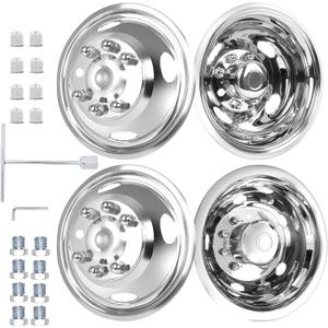hightall 16 Wheel Simulators, 16" 8 Lug Stainless Steel RV Hubcaps, Polished Surface, 2 Pcs Front Wheel/2Pcs Rear Wheel, Bolts On Wheel Cover Set Compatible with Ford 2008-2025 E-350/E450 Dual Rear Wheel
