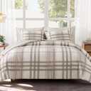 MaiRve Queen Comforter Set Brown Grey, Classic Plaid Farmhouse Bedding Sets 7 Pieces, All Season Lightweight Bed in a Bag with Sheets, Pillowcases & Shams