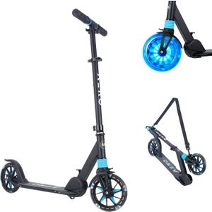 AERO MOBILITY Kick Scooter for Kids 6+, Teens & Adults | Light Up Wheels, Hand Brake, Rubber Deck Mat & Shock Absorption | Foldable & Height Adjustable
