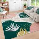 Lahome Washable 8x10 Rug - Non-Slip Living Room Rugs 8x10 Ultra-Thin Large Soft Bedroom Rugs, Boho Botanical Print Indoor Stain Resistant Floor Rug for Dining Room Table Office (8'x10',Green/Pink) (8' x 10')