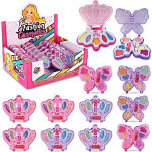 Kids Makeup Kit for Girls  Real Washable Play Cosmetic Set Palette Case, Non-Toxic Pretend Makeup Toys, Perfect Party Favors & Gifts (Palette (12 Pack))