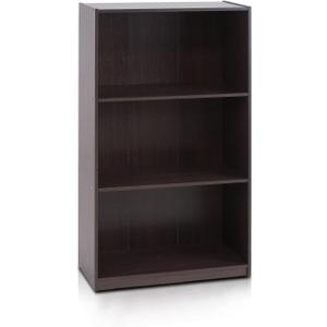 Furinno Basic 3-Tier Bookcase Storage Shelves, Dark Brown