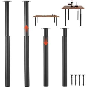 VEVOR Adjustable Table Legs, 28-43.3 in Steel Furniture Legs, 1200 lbs Max Load Heavy Duty, Quick Installation, Ideal for Home Office Desk DIY, Coffee Dinner Bar Tables, Workbenches, Set of 4, Black