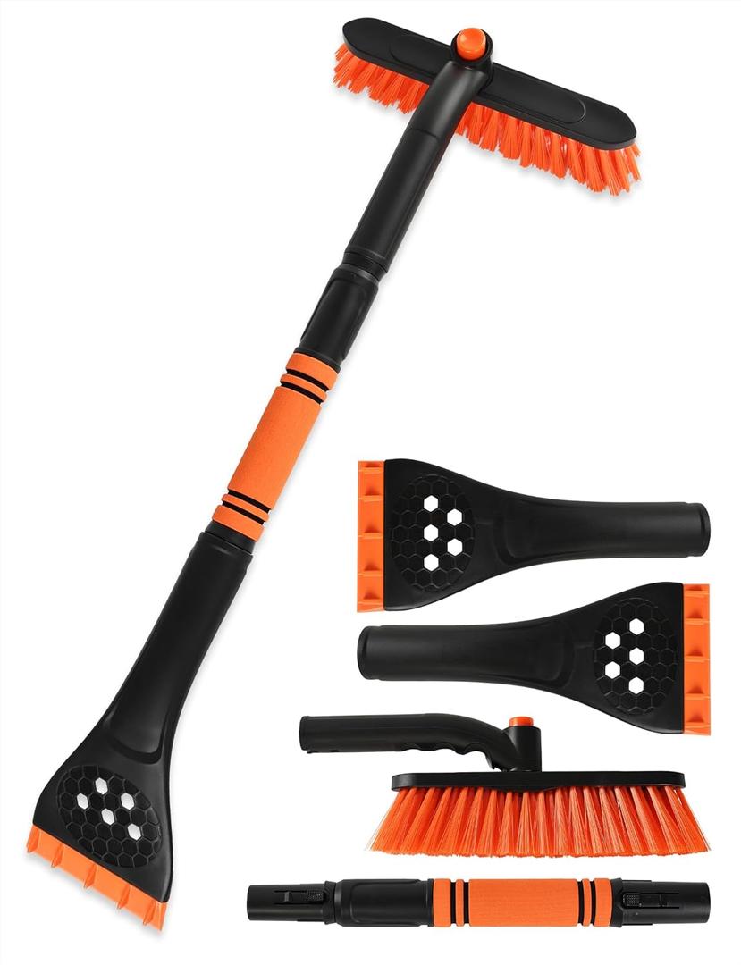 34" Extendable Ice Scrapers for Car Windshield 2-in-1 Snow Brush for Car Snow Scraper for Car Snow Scraper and Drush with Ergonomic Foam Grip for Cars, Trucks, SUVs with 360 Pivoting Brush Head Blue (Orange NEW)