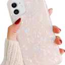 J.west Compatible with iPhone 12 Case and iPhone 12 Pro Case, Luxury Sparkle Translucent Clear Opal Pearly Luster Design Soft Silicone Slim Protective Phone Cover for Girls Women Lady (Colorful)