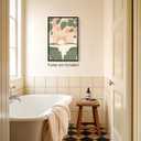 Rustic Japanese Canvas Wall Art, Japan Cat Bathroom Aesthetic Poster, Tabby Cat In Bathtub Print, Neutral Pink Flowers and Green Leaves Picture, Restroom Cute Animal Painting 12x16in Unframed