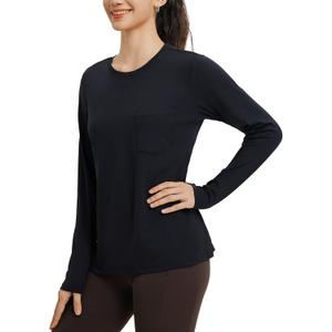 baleaf Women's Long Sleeve Workout Shirts for Women Active Tops Soft Activewear Moisture Wicking Running Clothes Travel (X-Large, Black)