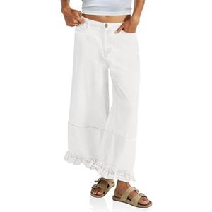 Cicy Bell Womens Ruffle Wide Leg Jeans Cropped Elastic High Waisted Baggy Denim Pants with Pockets, Size 6