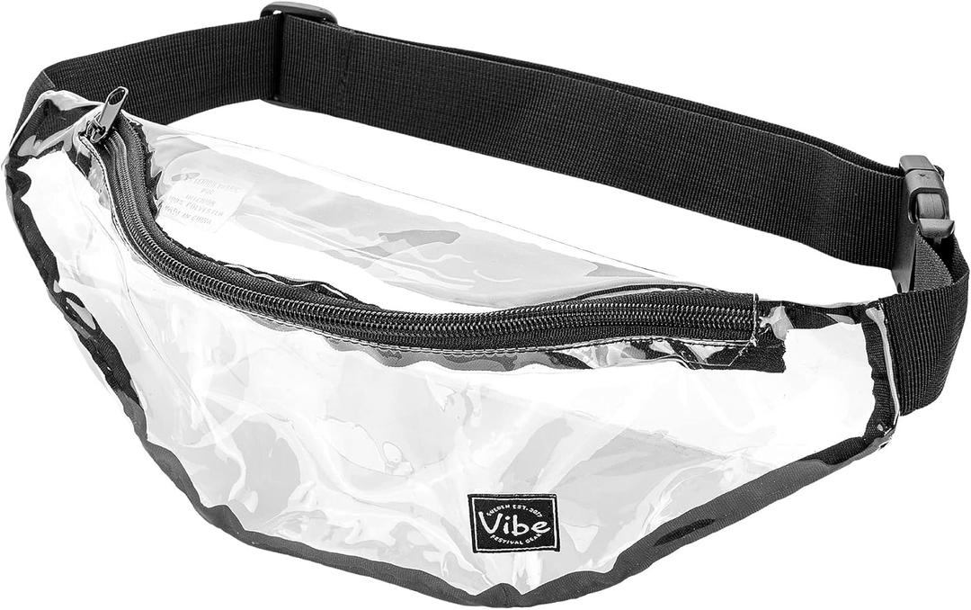 Vibe Festival Gear Fanny Pack for Men Women - Many Prints - Black Holographic Silver Gold Cute Waist Bag for Festival Rave Hiking Running Cycling (Fits Most, Transparent)
