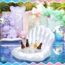 Gemscream Inflatable Seashell Pool Float Cooler, Mermaid Party Decorations, Blow up Shell Float Drink Holder, Under The Sea Theme Party Supplies for Summer Pool Beach Decor