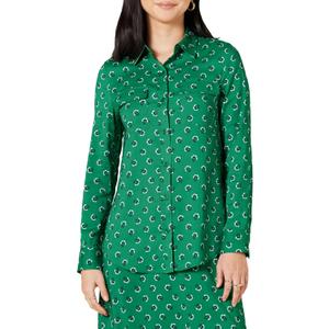 Amazon Essentials Women's Georgette Long Sleeve Relaxed-Fit Pockets Shirt (Green White Floral, XS)