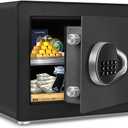 Safe for Home, 1.0 Cubic Feet Small Safe with Removable Shelf, Alarm System, Digital Electronic Security Money Box for Cash, Document, Home, Office, Hotel Use, Black, 9.84"D x 13.78"W x 9.84"H