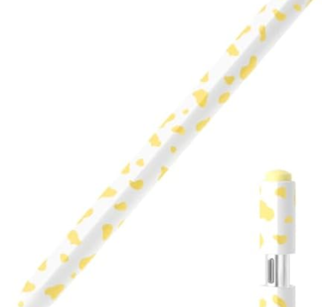 Pack of 2 JOOSKO Cow Print Pencil Case for Apple Pencil (USB-C), Comfortable Grip, Side Thin Silicone Sleeve, Supports magnetic attachment. (Yellow)