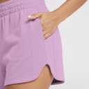 ODODOS Women's Sweat Shorts Cotton French Terry Curved Hem Workout Casual Relaxed Lounge Shorts with Pockets, Lilac, Large (Purple, L)