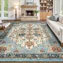 8x10 Area Rugs for Living Room, Machine Washable Non Slip Carpet, Large Vintage Floral Aesthetic Rug, Bedroom Decor, Nectar, Orange/Blue