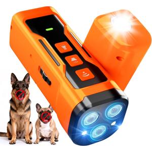 Dog Bark Deterrent Devices, 6 Modes 3X Ultrasonic Anti Barking Device for Dogs, 33 FT Range Barks No More Indoors Neighbor Outdoors with Flashlight,Dog Training Device (Pumpkin)