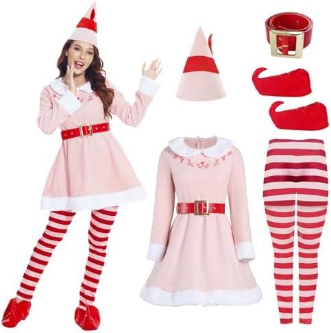 rumnigh Christmas Elves Costume For Women,Elves costume adult Women Christmas Cosplay Costume Full Set, Size Small