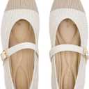 Women's Pointed Toe Knit Mary Jane Ballet Flats for Office Casual Wear Stretchy Dressy Slip-On Shoes with Arch Support