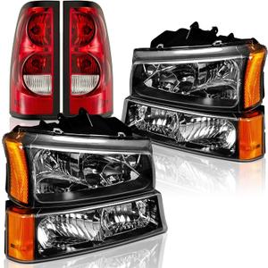 Headlights and Taillights Assembly Combo for 2003-2006 Chevy Silverado 1500 2500 3500 & 2007 Chevy Silverado Classic Replacement Head/Rear Brake Tail Lights Lamps (LH RH Full Set),Black Housing