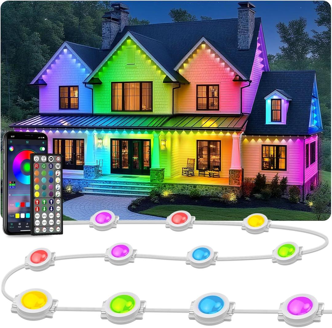 LITSOUL 400FT Permanent Outdoor Lights for House Waterproof, Smart RGB Eave LED Lighting with 16 Million Colors, IP67 Outdoor Strip Lights for Christmas Halloween Holiday Daily Decorations (400FT)
