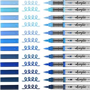 Mifuner Acrylic Paint Pens Set,12Colors Soft Brush Tip Acrylic Paint Markers, Direct-Liquid Ink System,Colored Marker Pen for Rocks,Wood,Ceramic,Canvas, Eggs DIY Painting Art Supplies.Blue