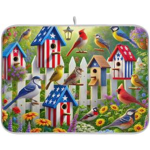 Birdhouses Flowers Garden Dish Drying Mats 16" x 18" Dish Drainer Rack Mat Microfiber Drying Pad Kitchen Countertop Mat