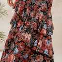 ZESICA Women's Spring Floral Wedding Guest Bodycon Dresses 2026 Long Sleeve Crewneck Mesh Ruffle Mermaid Party Maxi Dress Floral Black, Medium