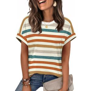 WIHOLL Womens Tops Short Sleeve Shirts Summer Outfits 2026 Spring Dressy Casual Clothes Clothing (Beige, L)