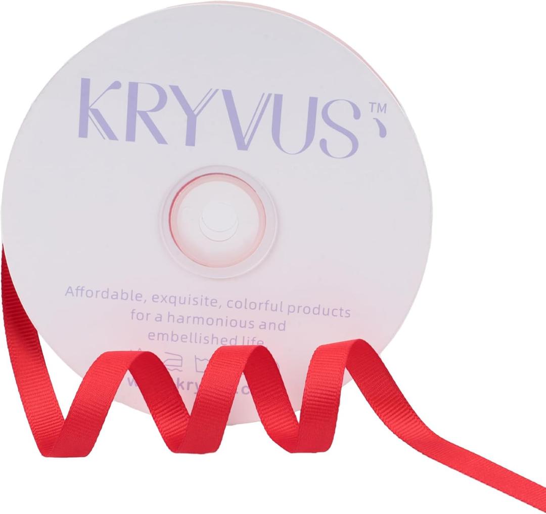 Red Ribbon, Grosgrain Ribbon 3/8 Inch x Continuous 50 Yards, Red Grosgrain Ribbon for Crafts, Gift Wrapping, Hair Accessories, Wedding Decor, Sewing and Bow Making