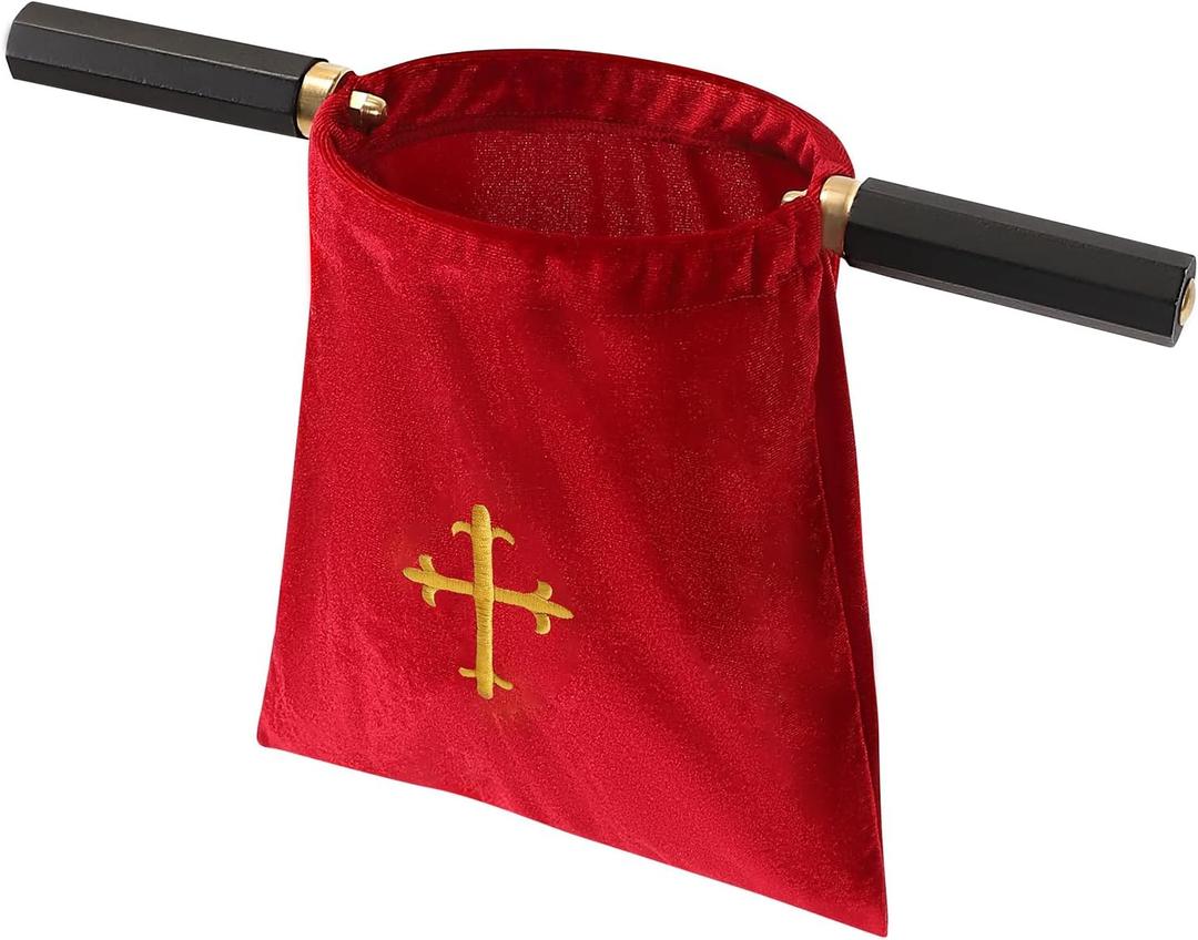 Church Tithe Offering Bags with Wooden Handles, Offering Baskets for Church with Handles for Churches Communion Supplies, Collection Basket for Church Offerings Accessories