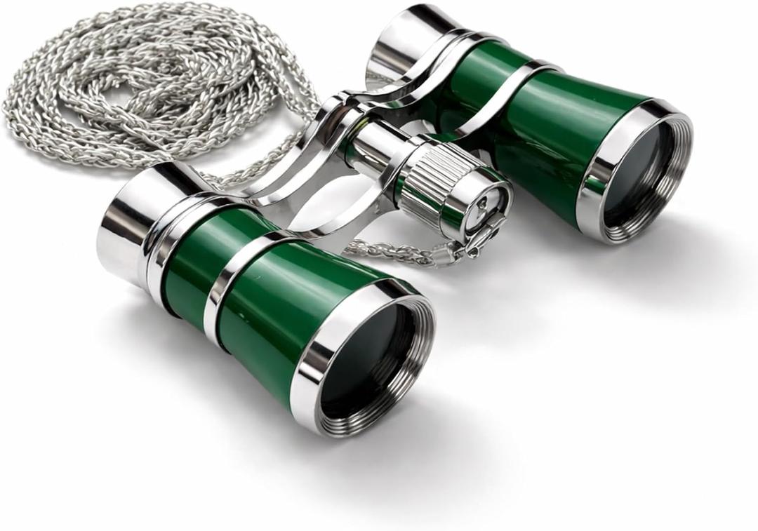 Opera Glasses Binoculars,3X25 Theater Binoculars with Foldable Handle for Adults Kids Women,Small Portable Opera Glasses for Theater and Concert Viewing (Green with Chain)