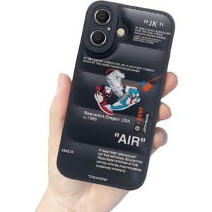 Ins Off Sports Shoes Brand Puffer Phone Case Compatible with iPhone 16 Case 6.3", Funny Sneakers White Label Graphics Aesthetic Soft Silicone Shockproof Full Body Drop Protection Case (Black)