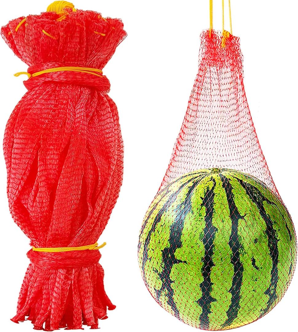 50 PCS Watermelon Nets,20 Inches Melon Hammock Red Onion Mesh Bags,Reusable Cantaloupes Hanging Mesh Bag with Drawstring for Trellis Vertical Garden Growing
