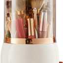 Upgrade Makeup Brush Holder Organizer with Lid, Automatic Lifting Dustproof Makeup Brushes Organizer with 4 Compartments for VanityCosmetic Storage for Dresser Countertop (White transparent)