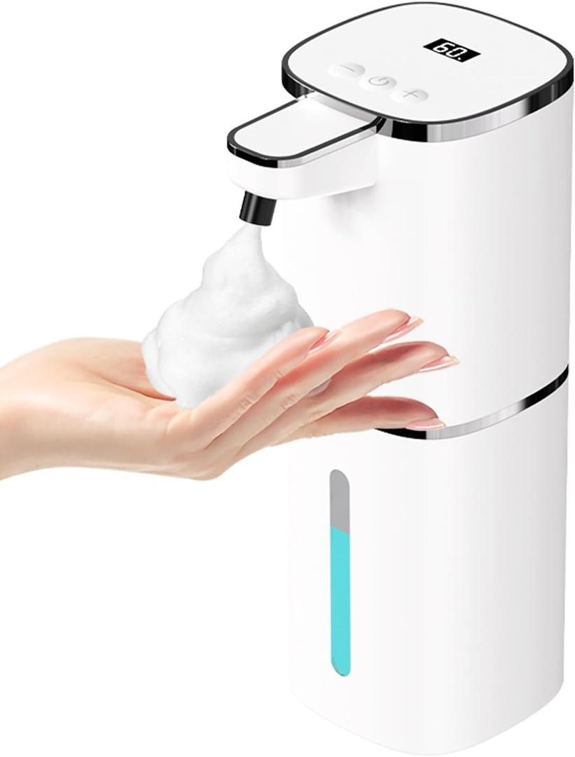 Automatic Foaming Soap Dispenser Touchless, USB Rechargeable Smart Hand Soap Dispenser, 9-Level Adjustable, Physical Button Operation, 13.5oz/400mL Wall Mounted for Bathroom Kitchen Dish Soap (White)