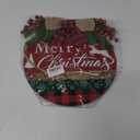 Deroro Merry Christmas Tree Deer Front Door Sign, Xmas Holiday Snowflake Plaid Wood Door Hanger Outdoor Outside Porch Decor, Farmhouse Wooden Wreath with Bow Red Berry Indoor Wall Hanging Decoration